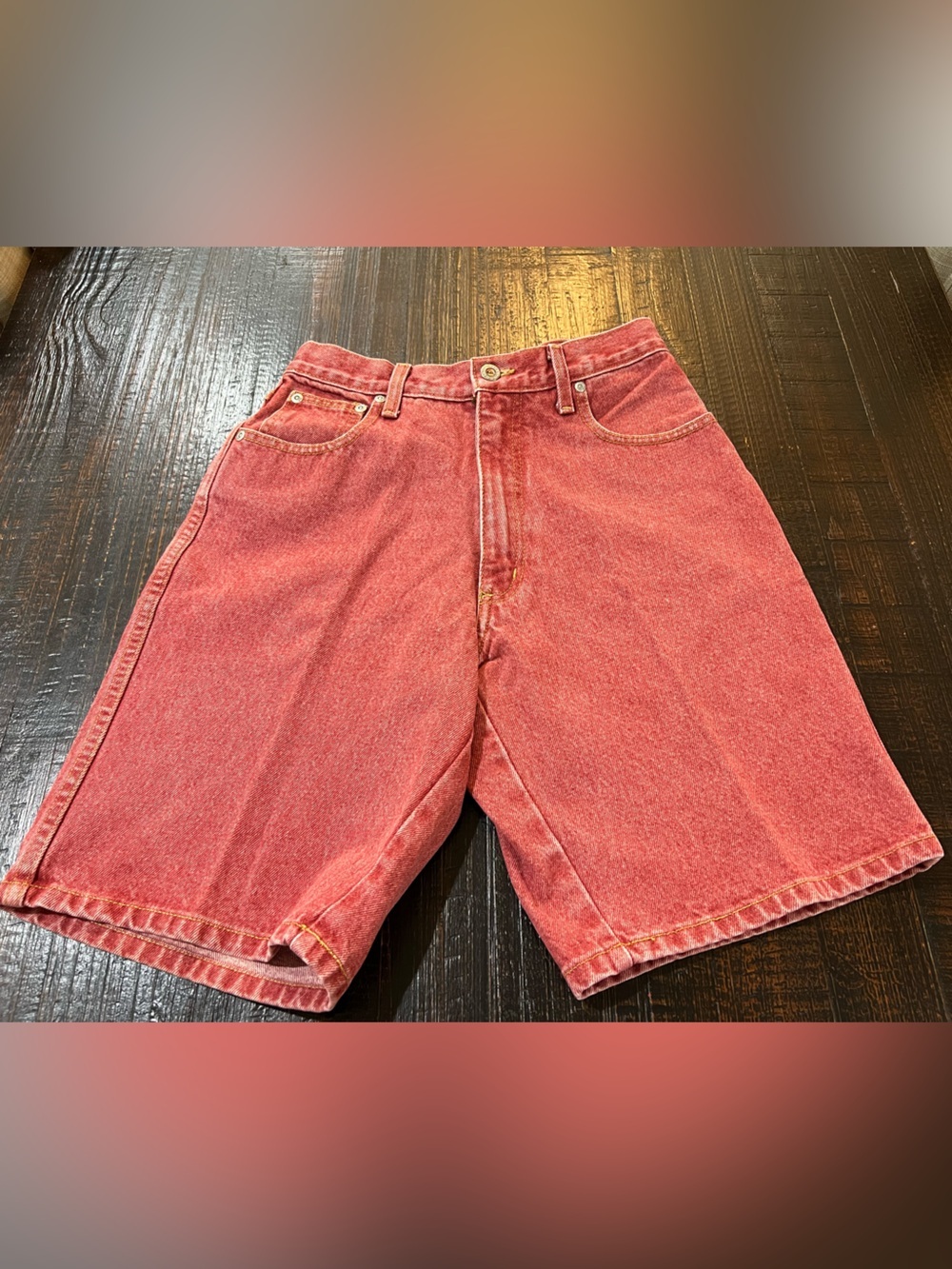 Vintage Quicksilver Denim Shorts Jorts 80s 90s Red Sz 29 Tag, 26 Actual